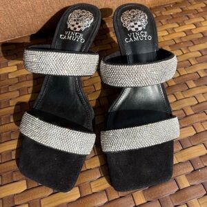 Vince Camuto Black Sandals with Glittering Silver Straps